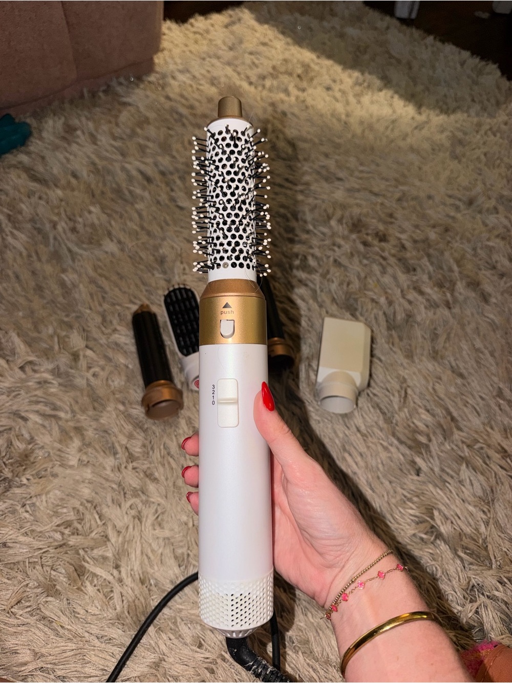 White and Gold 5-in-1 Hot Air Styler – Volumizing Round Brush